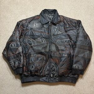 Vtg Vilanto Leather Jacket Mens 5XL Black Car Embroidered Bomber Lined Quilted